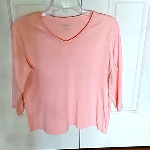 LLBEAN Lady's Large 100% Cotton 3/4 Sleeves Peach
